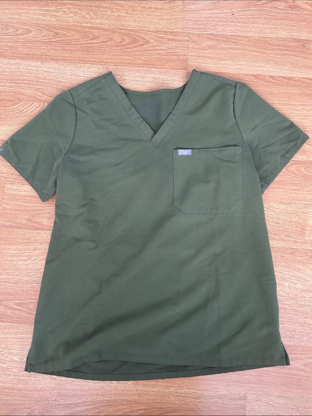 Figs Olive Green V-Neck Scrub Top with Chest Pocket